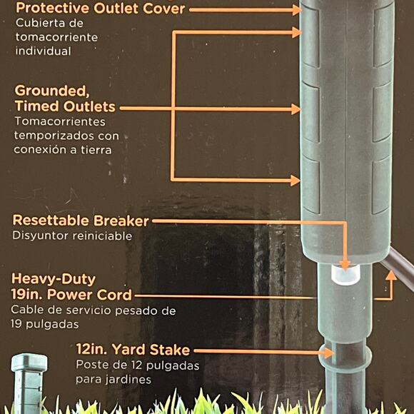 Outdoor Power Stake Timer 6 Outlet Green Weather Resistant Automate Lighting - Picture 5 of 6